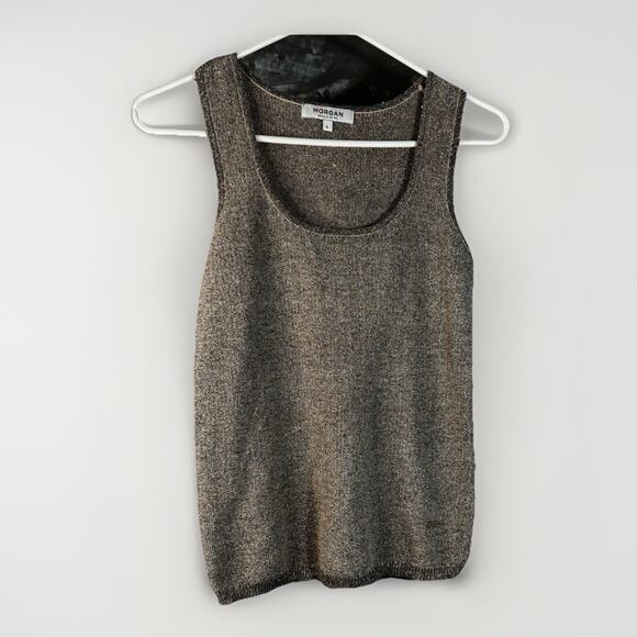 Y2K Vintage Morgan de Toi Gold Knit Sleeveless Blouse Size Large Work Wear Club - Picture 1 of 4